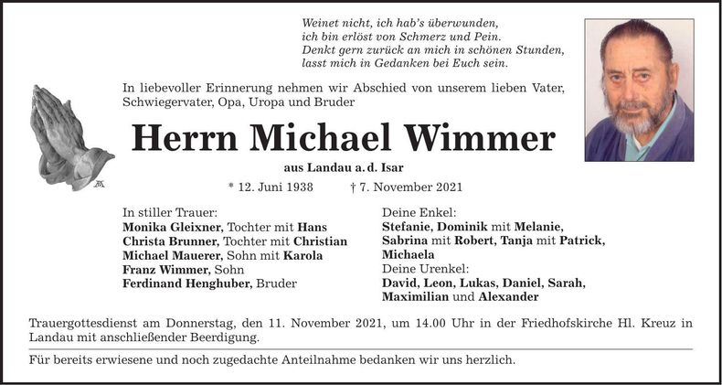 Traueranzeige Michael Wimmer