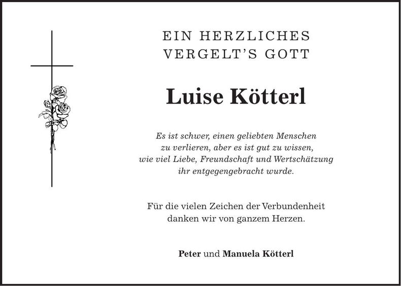 Traueranzeige Luise Kötterl