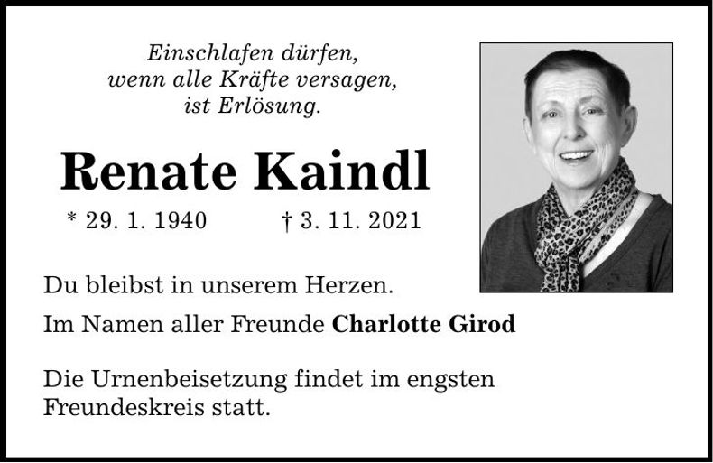 Traueranzeige Renate Kaindl