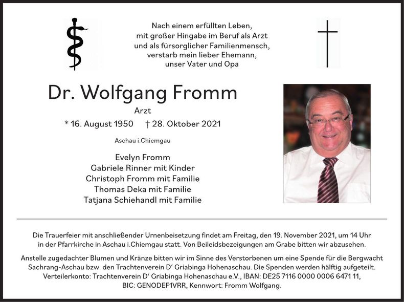 Traueranzeige Wolfgang Dr. Fromm
