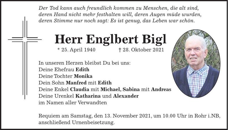 Traueranzeige Englbert Bigl