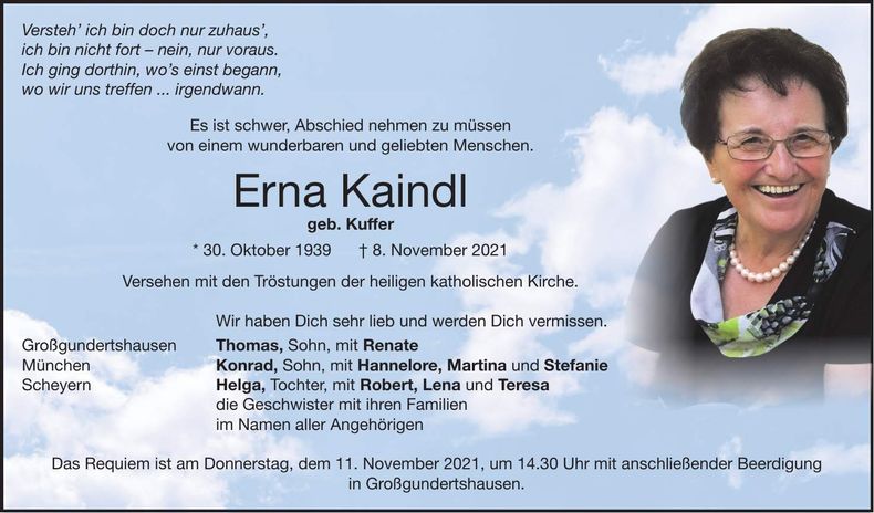 Traueranzeige Erna Kaindl