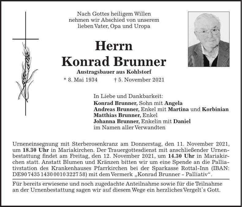 Traueranzeige Konrad Brunner