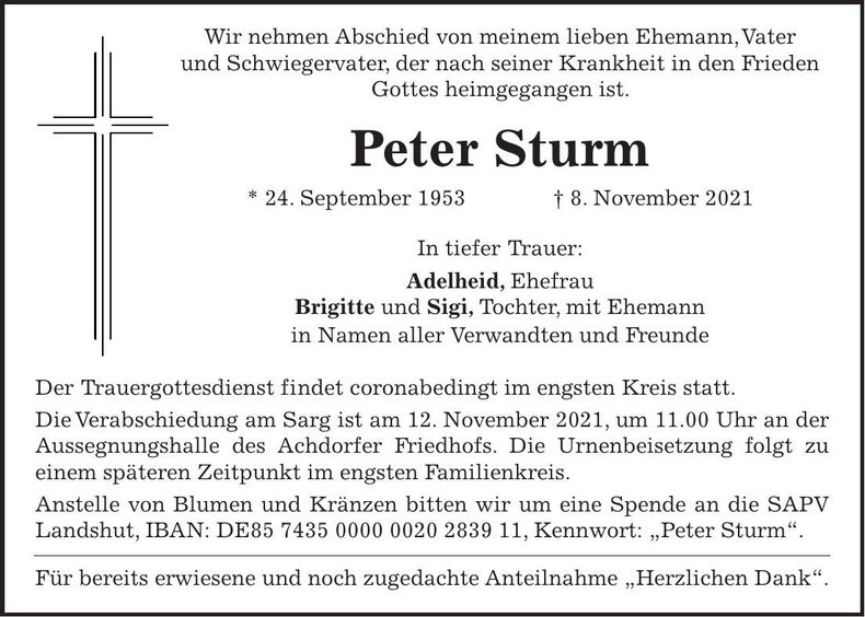 Traueranzeige Peter Sturm