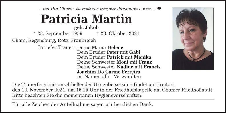 Traueranzeige Patricia Martin