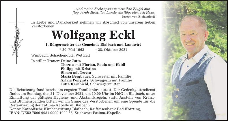 Traueranzeige Wolfgang Eckl
