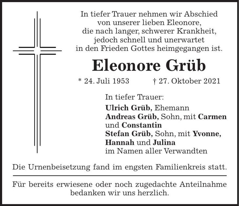 Traueranzeige Eleonore Grüb