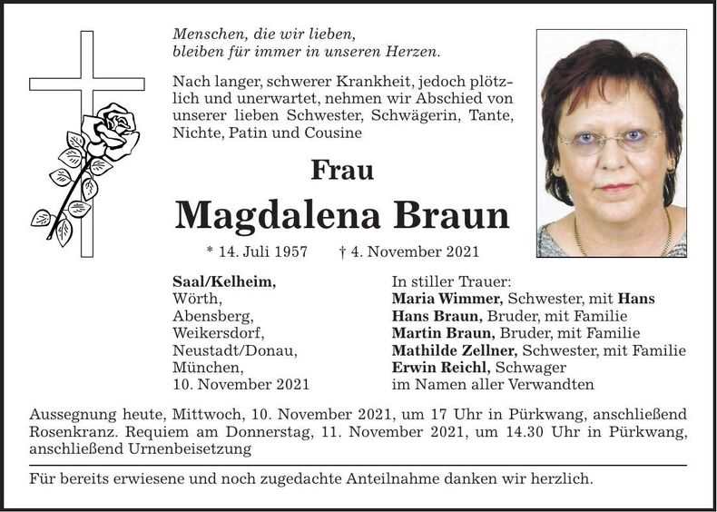 Traueranzeige Magdalena Braun