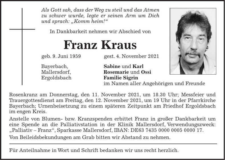 Traueranzeige Franz Kraus