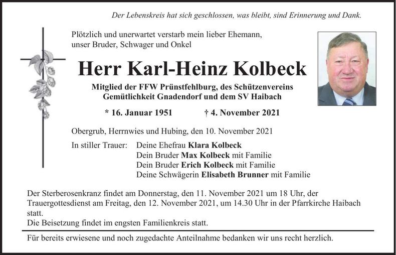 Traueranzeige Karl-Heinz Kolbeck