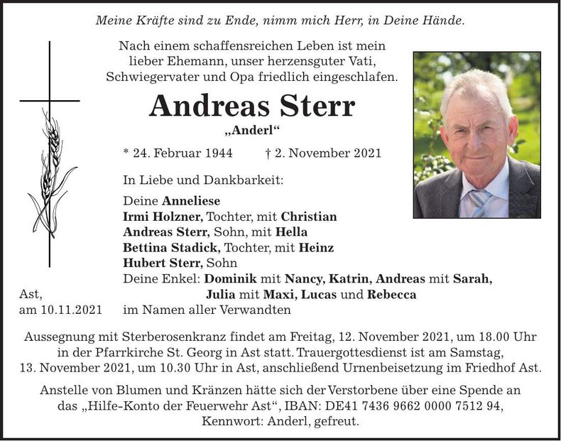 Traueranzeige Andreas Sterr