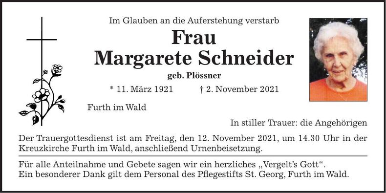 Traueranzeige Margarete Schneider