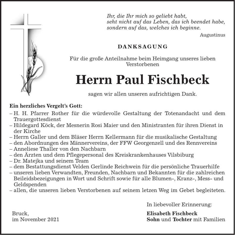 Traueranzeige Paul Fischbeck