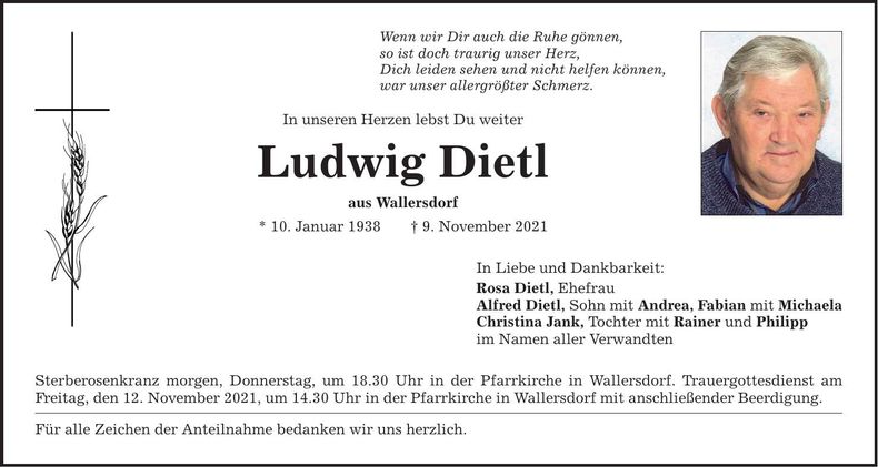 Traueranzeige Ludwig Dietl