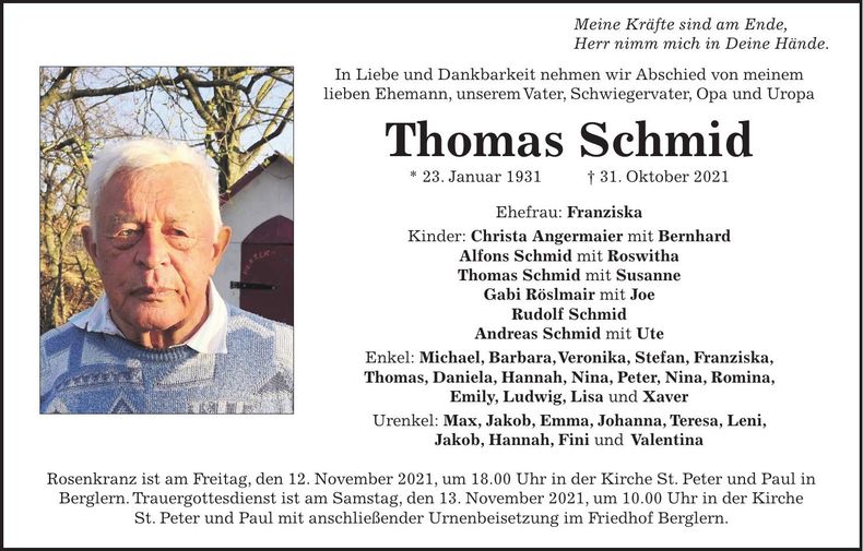Traueranzeige Thomas SSchmid