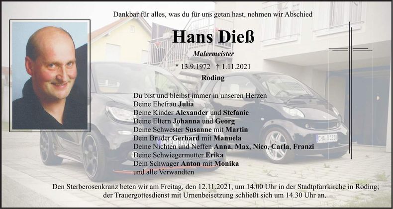 Traueranzeige Hans Dieß
