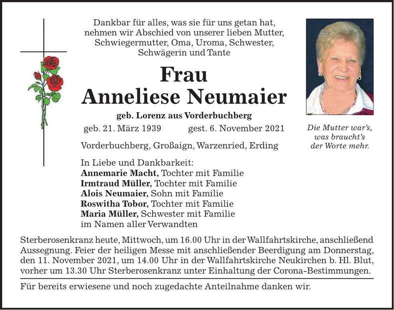 Traueranzeige Anneliese Neumaier