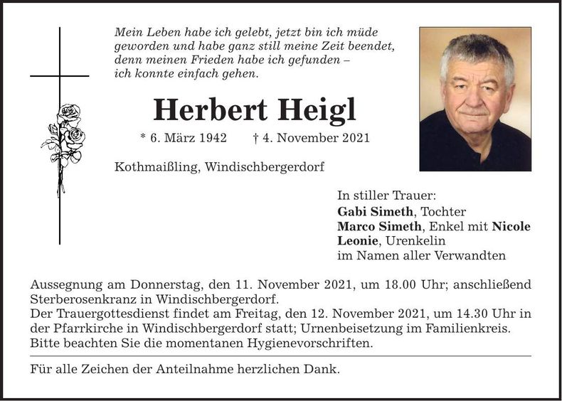 Traueranzeige Herbert Heigl