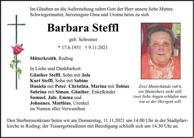 Traueranzeige Barbara Steffl