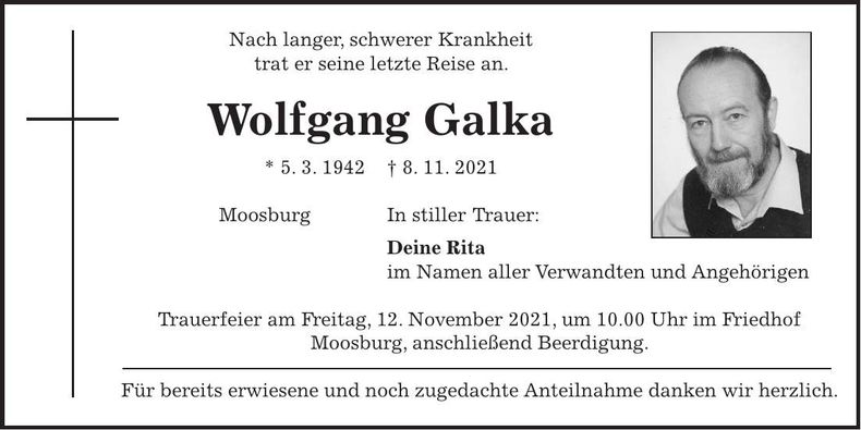 Traueranzeige Wolfgang Galka