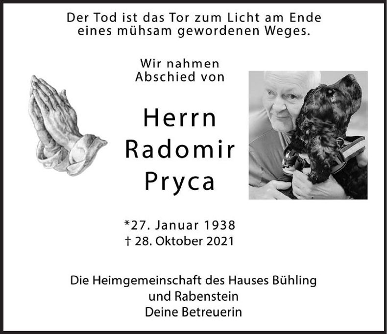 Traueranzeige Radomir Pryca