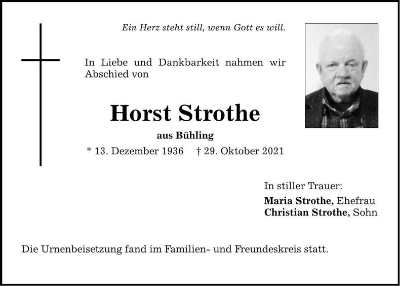 Traueranzeige Horst Strothe