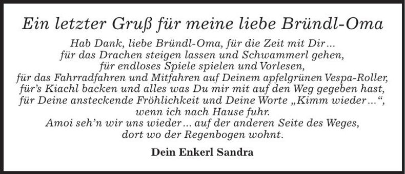 Traueranzeige  Bründl Oma
