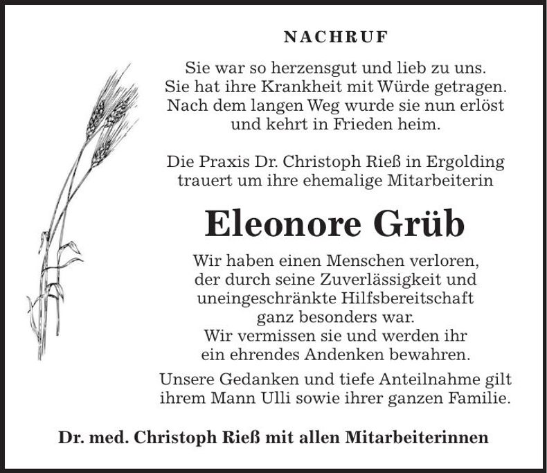 Traueranzeige Eleonore Grüb