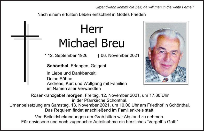 Traueranzeige Michael Breu