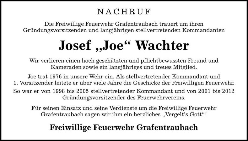 Traueranzeige Josef Wachter