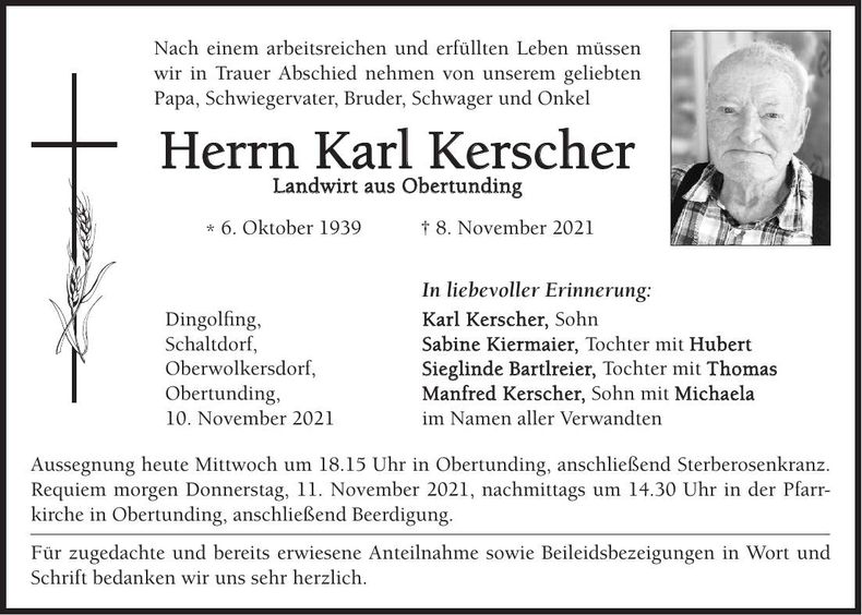 Traueranzeige Karl Kerscher