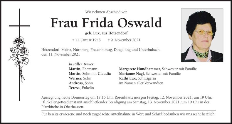 Traueranzeige Frida Oswald