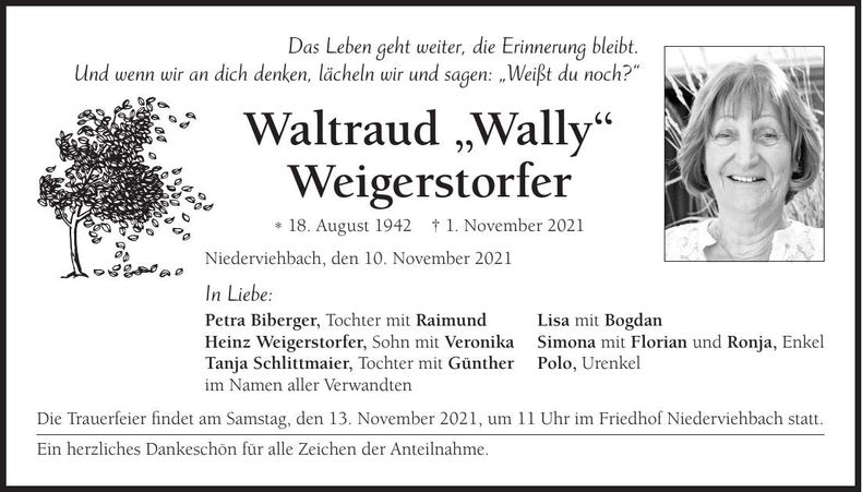 Traueranzeige Waltraud Weigerstorfer