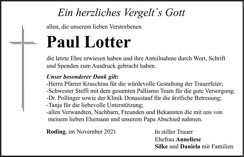 Traueranzeige Paul Lotter