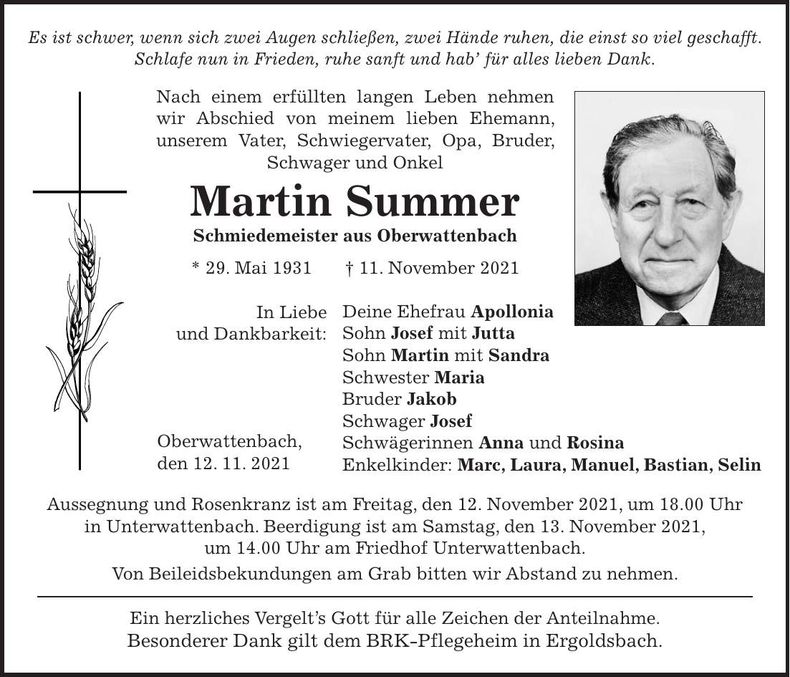 Traueranzeige Martin Summer