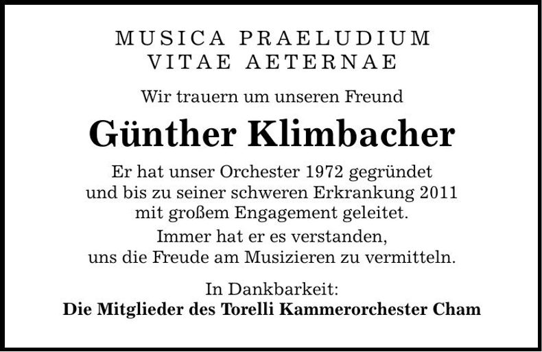 Traueranzeige Günther Klimbacher