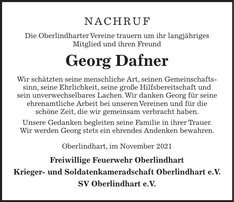 Traueranzeige Georg Dafner