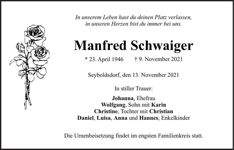 Traueranzeige Manfred Schwaiger