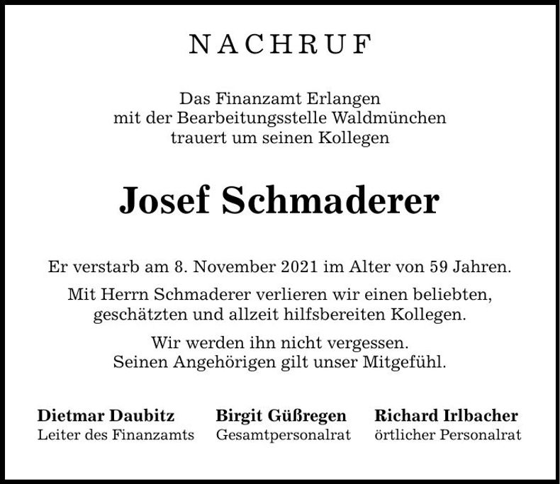 Traueranzeige Josef Schmaderer