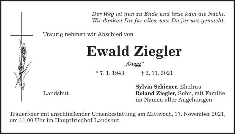 Traueranzeige Ewald Ziegler