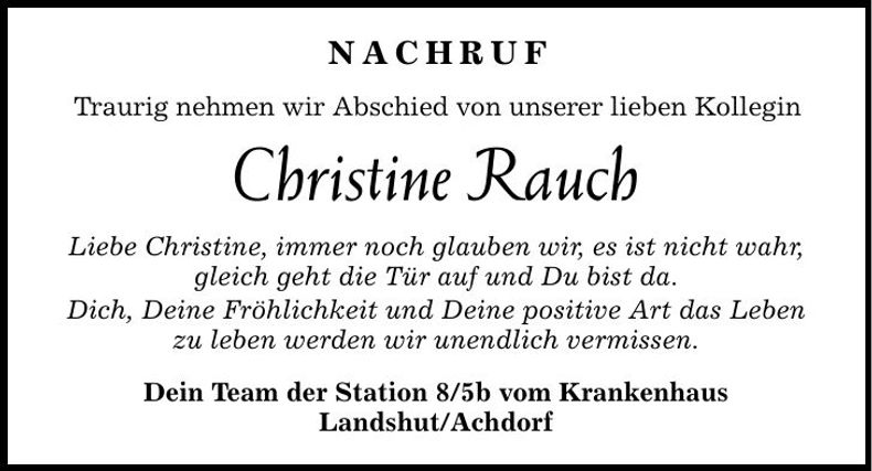 Traueranzeige Christine Rauch
