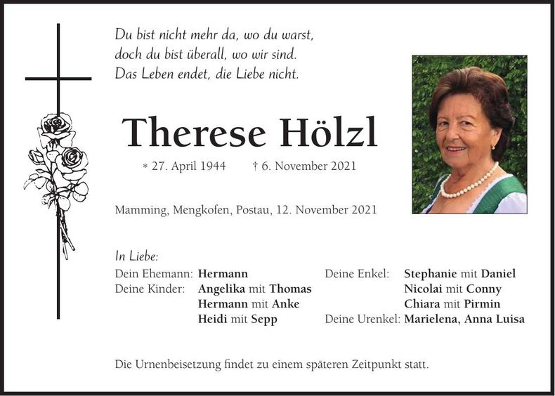 Traueranzeige Therese Hölzl