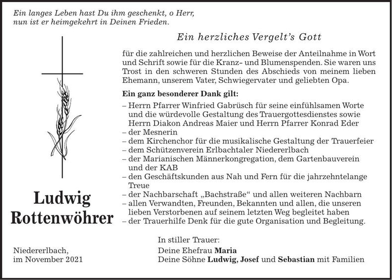 Traueranzeige Ludwig Rottenwöhrer