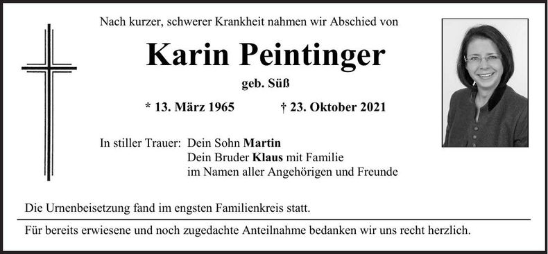 Traueranzeige Karin Peintinger