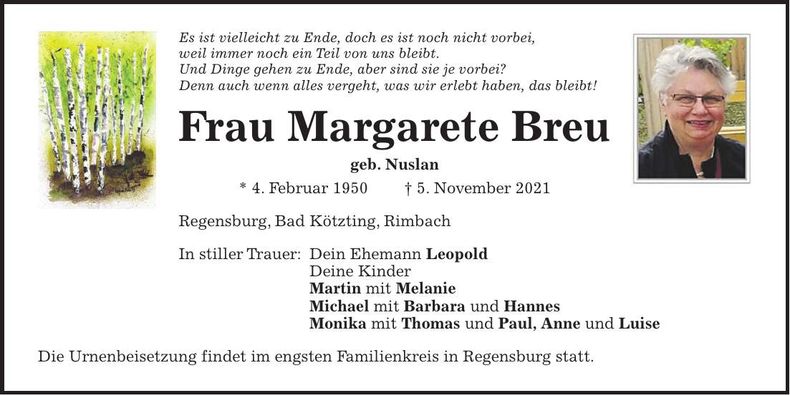 Traueranzeige Margarete Breu
