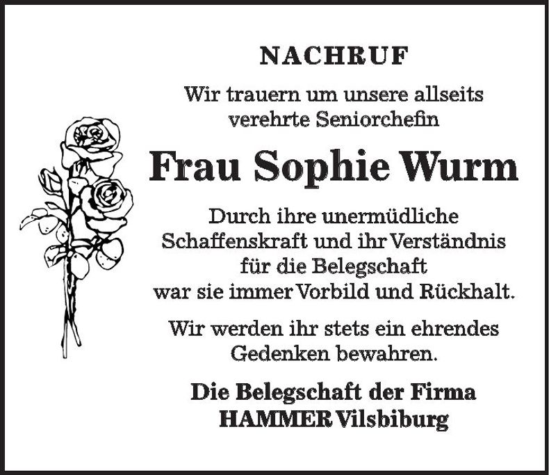 Traueranzeige Sophie Wurm