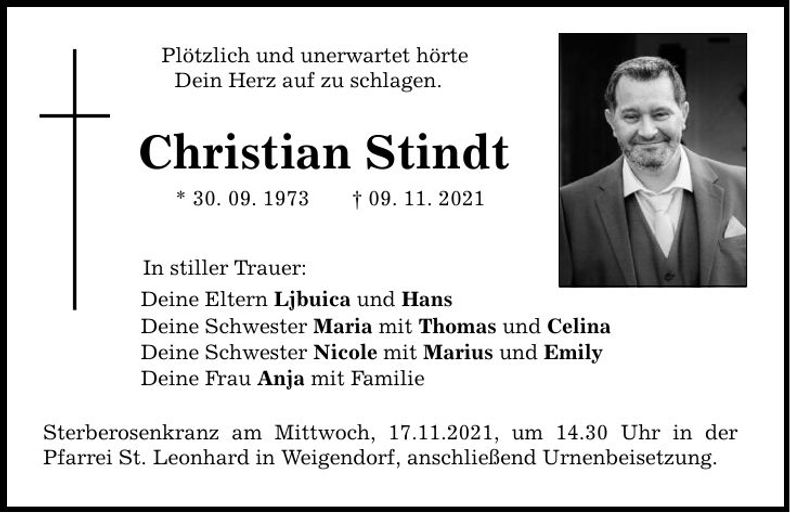 Traueranzeige Christian Stindt