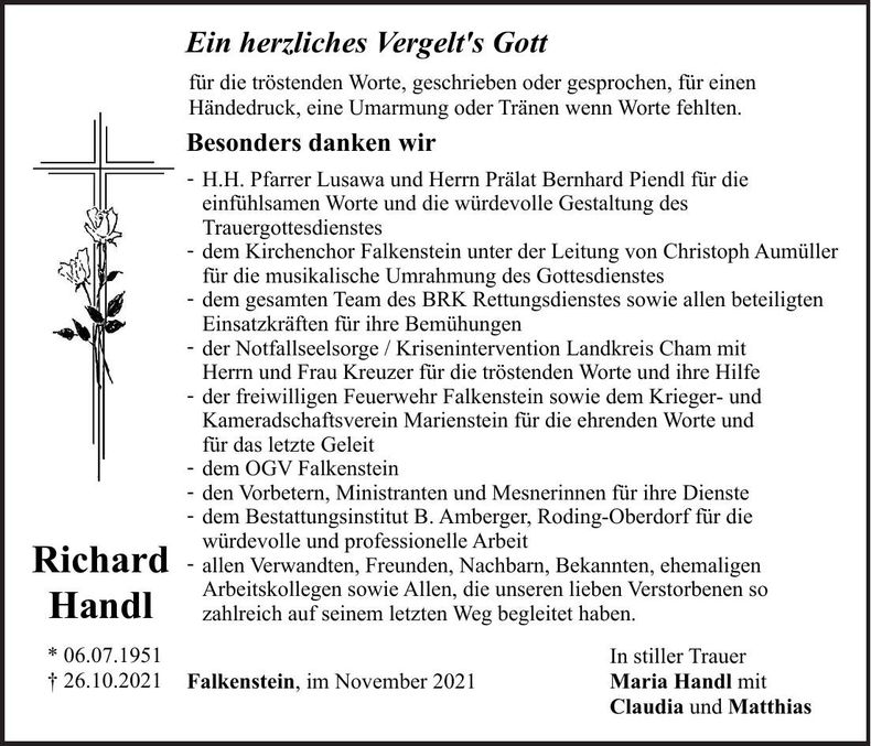 Traueranzeige Richard Handl