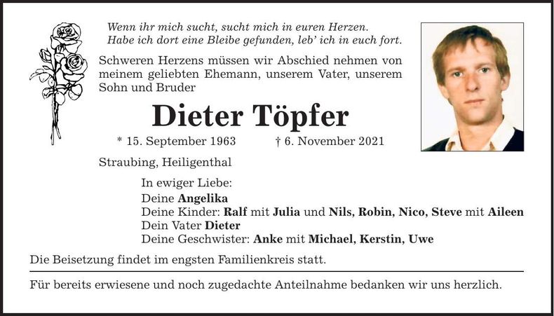 Traueranzeige Dieter Töpfer
