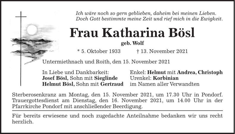 Traueranzeige Katharina Bösl